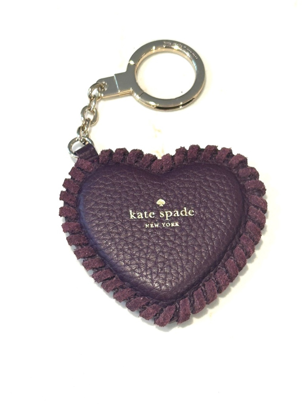 Kate Spade Keychain Charm Big Leather Heart Deep Plum NWOT